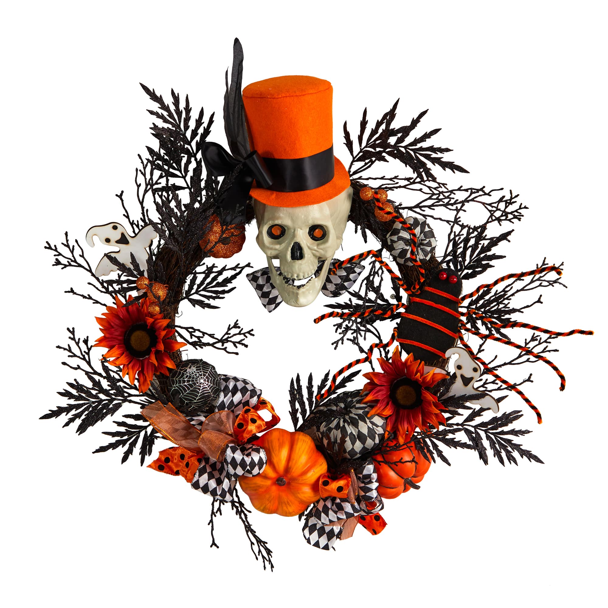 30" Spider & Skull with Top Hat Halloween Wreath